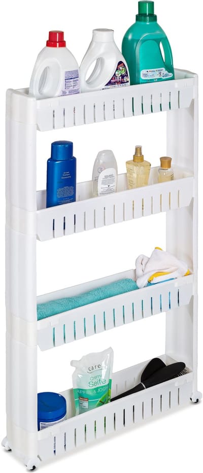 tectake® Keukenrek - Keukentrolley - Trolley met wielen - Praktische opslagoplossing - Te gebruiken in verschillende hoogtes - 4 lagen - 54x12x101cm - Wit