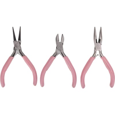 Set de 3 pinces à bijoux roses à pointe ronde et à bec effilé en acier au carbone robuste et durable pour l'artisanat et le bricolage gray