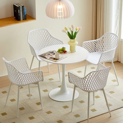 EGGREE eettafel en stoelen set, tafel met een diameter van 80 cm en 4 zwarte stoelen - geschikt voor bar - keukeneiland - café en eetkamer