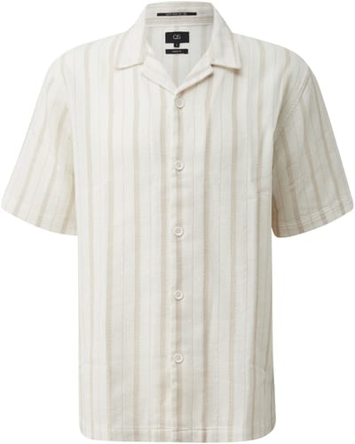 Gestreepte katoenen shirt resort snit met reverskraag QS