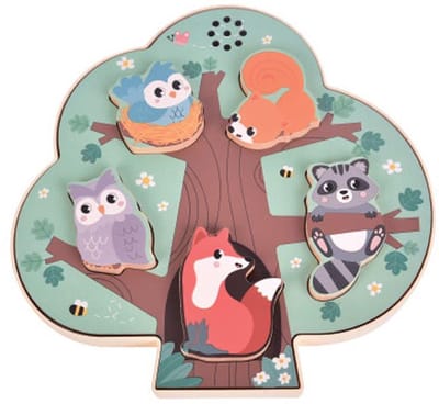 Luna Toys houten puzzel met geluid – bosdieren – 5-delig – 22,4 × 2,6 × 22,1 cm