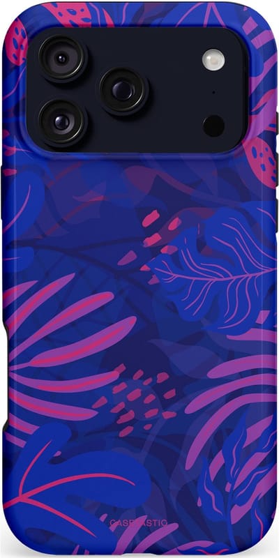 Casetastic hoesje geschikt voor Apple iPhone 17 Pro Max - MagSafe - Dubbellaagse bescherming - Neon jungle blad - Fashion Case - Donkerblauw Lavendel Roze