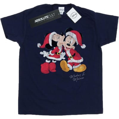 Disney Dames/Dames Mickey en Minnie Kerstkus Katoenen Vriendje T-shirt (Marineblauw)