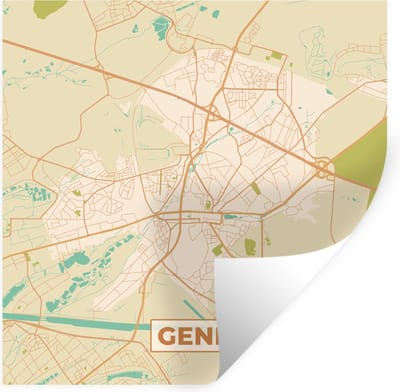 Muurstickers - Sticker Folie - België - Kaart - Genk - Stadskaart - Plattegrond - 100x100 cm - Plakfolie - Muurstickers Kinderkamer - Zelfklevend Behang XXL - Zelfklevend behangpapier - Stickerfolie