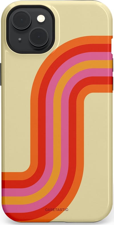 Casetastic hoesje geschikt voor Apple iPhone 15 Plus - MagSafe - Dubbellaagse bescherming - Retro bocht - Fashion Case - Zand Rood Oranje Roze