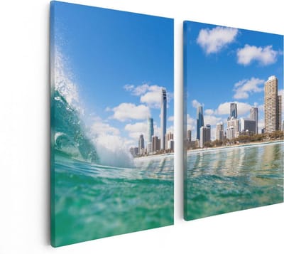 Artaza Canvas Schilderij Tweeluik Golf aan de Gold Coast  - 80x60 - Foto Op Canvas - Canvas Print
