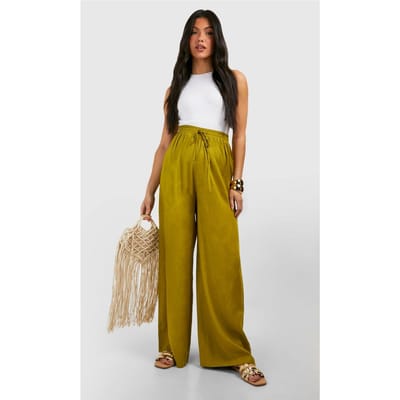 boohoo Dames Zwangerschapsbroek in linnen-look met rechte pijp | Licht Kaki | Maat: 36