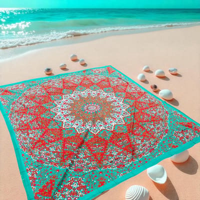Super dun strandkleed - Groot strandlaken - Turquoise/rood - tweepersoons strandlaken - Katoen/polyester