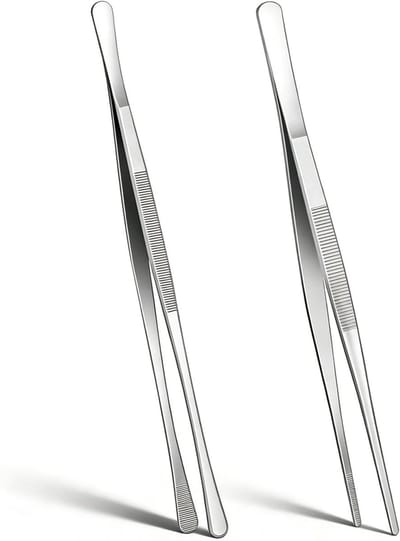 Set van 2 Keukenpincetten, 30 cm Extra Lange RVS Kookpincetten met Getande Tips, Ideaal voor Barbecue en Decoratie, Vaatwasserbestendig en Duurzaam