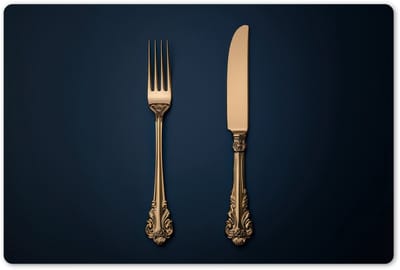Placemats 45x30 cm - Placemat kunststof - 1 stuk - Bestek - Donkerblauw - Goud - Borden onderleggers - Decoratie voor op tafel - Keuken tafeldecoratie accessoires - Vinyl onderlegger - Tafelversiering