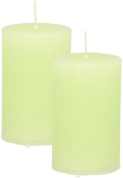 Atmosphera Stompkaars - 2x - lime groen - 5 x 8 cm - klein rustiek model - cilinderkaars - kaars
