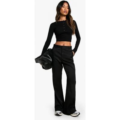 boohoo Dames Geweefde op maat gemaakte flared broek | Zwart | Maat: 36