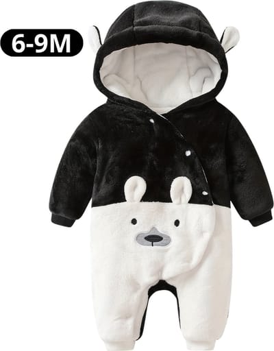 Livano Romper - Berenpakje Baby - Winterpak - Onesie - Teddy - Pakje - Jongen - Meisje - 6-9 Maanden - Zwart