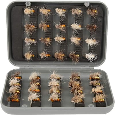 Set van 40 Droge Vliegen voor Vliegvissen, Inclusief Vliegdoos, Forel Aas en Vissen met Haken, Perfect voor Vissers en Outdoor Enthousiastelingen