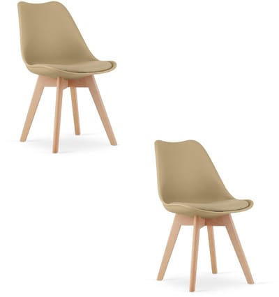 Set van 2 Stoelen MARK – Donkerbeige, Beukenhouten Poten, Kunststof Zitting met Kunstlederen Kussen, Strak Design, Ergonomisch, Geschikt voor Keuken, Eetkamer, Kantine en Werkruimte, Max. 120 kg