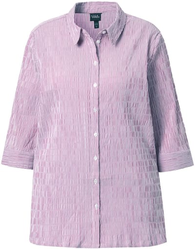 Ulla Popken - Dames - Overhemdblouse strepen bubble-structuur 3/4-mouwen - Magnoliarood - Maat 46+