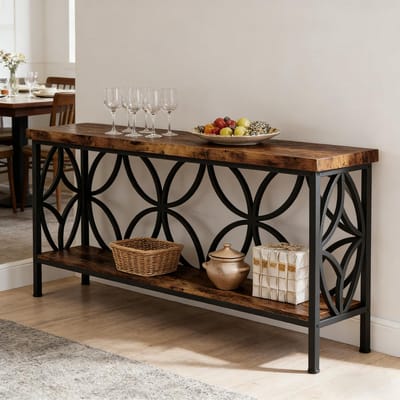 FloraGrace Consoletafel - Smal Met V Vormig Metalen Onderstel - Voor Hal En Woonkamer - Hout En Metaal - 110x30x80 cm