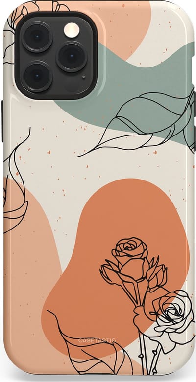 Casetastic hoesje geschikt voor Apple iPhone 12 / Apple iPhone 12 Pro - MagSafe - Dubbellaagse bescherming - Lijnenspel roos - Fashion Case - Saliegroen Perzik Zand