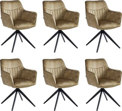 Colenis® - New Yade Eetkamerstoel - Set Van 6 - Taupe - Adoré Velvet- Industrieel - 180° - Draaistoel