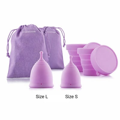 Set van 2 menstruatiecups met accessoires Kuppy InnovaGoods (maat S 20 ml en maat L 25 ml)
