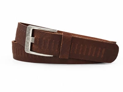 Bruine Leren Riem Dames & Heren met Fijne Gleufjes – 4 cm Breed – Stoere Jeansriem van Echt Buffelleer- Maat 95 (totale lengte 110) Broekriem
