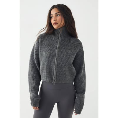 Dames DSGN Studio Dubbele Rits Gebreide Trui | Charcoal | Maat: XL
