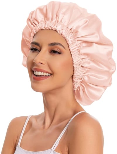 Badmuts - Douchemuts Dames - Shower Cap - Grote waterdichte douchekap - Wasbare elastische band - Droog haar - Perfect voor badkamer - Reizen - Buitenshuis - Lichtroze