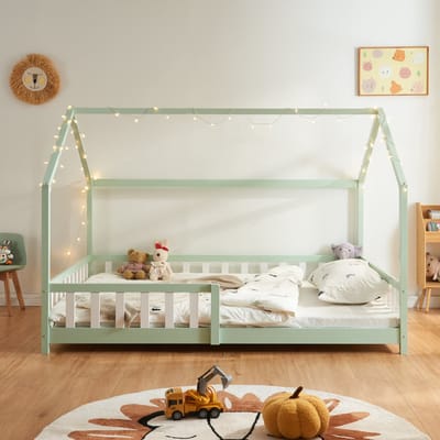 Kinderbed Hesel huisbed met uitvalbeveiliging 140x200 cm mint [en.casa]