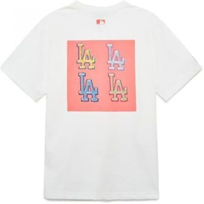 T-shirt Manches Courtes MLB Los Angeles Dodgers Vintage Américain Color Block Motif Pop Art Impression Lettres Unisexe Hauts Blanc 3ATSL0233-07WHS M pink