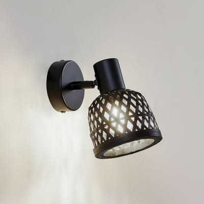 Lindby - Wandlamp hout - 1licht - Bamboe, metaal - H: 15.8 cm - E14 - zwart