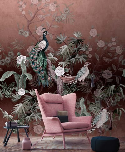 Fotobehang peacockisland1 DD122948 Livingwalls Walls by Patel 3 Rood Groen Vlies 270 x 400 cm (4 delen) Goedkoop fotobehang