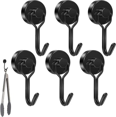 Extra sterke magnetische haken set van 6, 16mm metaal, neodymium magneten, houdt tot 15kg, draaibare haken voor keuken, kantoor, slaapkamer en koelkast