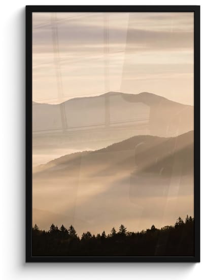 Poster in lijst - Fotolijst 60x90 cm - Posters - Bergen - Mist - Zonnestralen - Posterlijst zwart - Decoratie - Wanddecoratie woonkamer - Muurdecoratie slaapkamer