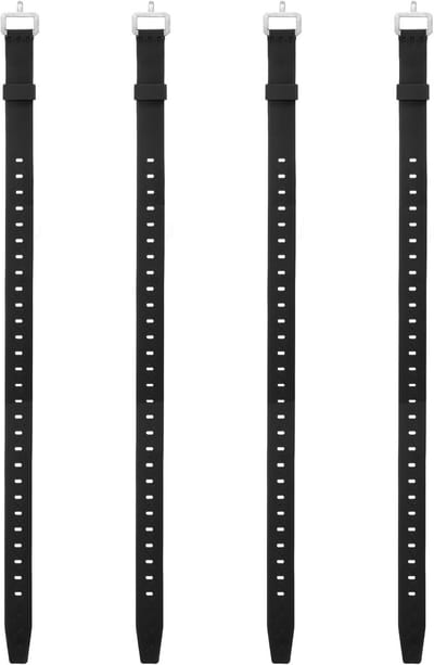 Set van 4 siliconen bindriemen, 45*2,5 cm, multifunctionele, slijtvaste siliconen bindriemen met metalen gespen, te gebruiken voor het vastbinden van bagage en het organiseren van outdooruitrusting, zwart.