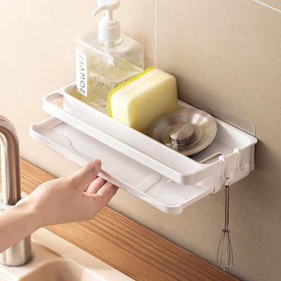 Spoelbakorganizer hangend zonder boren - sponshouder - spoelbak wit - vaatwashanddoekhouder - praktisch en handig vaatdoekhouder