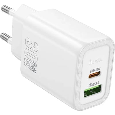 Hoco PD30W+QC3.0  dual port fastcharger USB-A USB-C - Wit