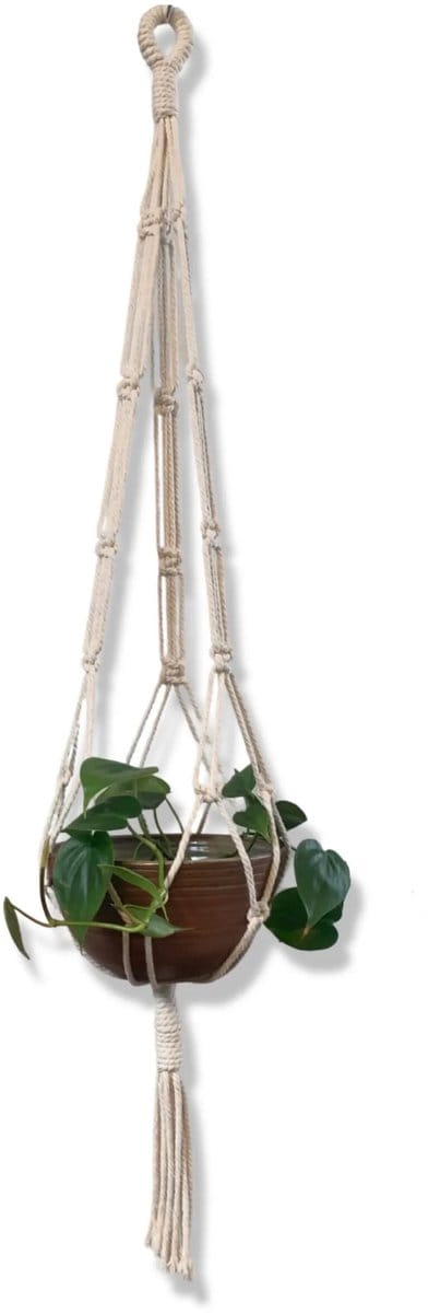 Plantenhanger 'Bohemian' Wit - 100 cm lang - Katoenkoord - Geschikt voor Pot met Diameter t/m 25 cm - Handgemaakt in ons Macramé Atelier - Prijs per Stuk - Let op: Exclusief Pot - Inclusief Verzendkosten