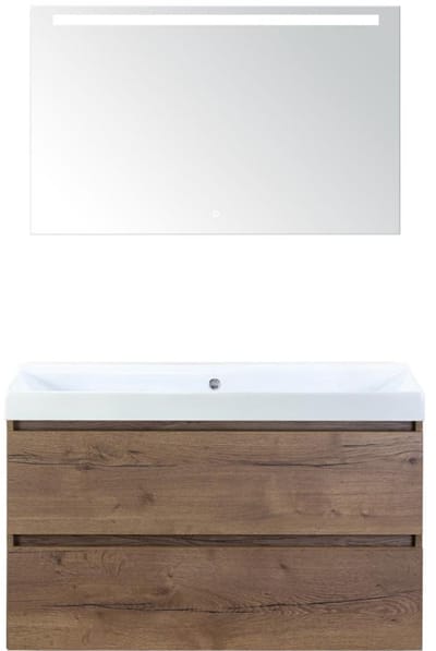 Maxx XL Badmeubelset 100 cm - Tabacco - Wastafel Just Zonder Kraangat met LED Spiegel