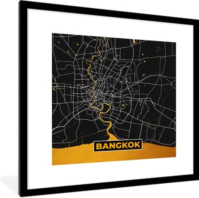 Fotolijst incl. Poster - Kaart - Bangkok - Goud - Plattegrond - Stadskaart - 40x40 cm - Posterlijst