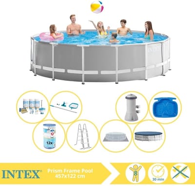Intex Prism Frame Zwembad - Opzetzwembad - 457x122 cm - Inclusief Onderhoudspakket, Filter, Onderhoudsset en Voetenbad