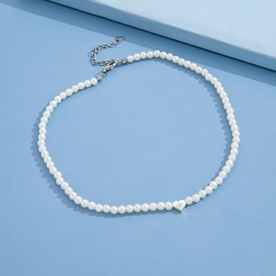 Nieuw Product, Eenvoudige Persoonlijkheid, Korte Parel Liefde Nekketting, Modieuze Retro Sleutelbeenketting Ketting. wit