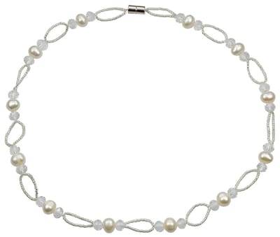 Zoetwater parel ketting Wicio - echte parels - wit - zilver - glaskristallen - magneetslot - sieraden zakje - parelketting dames