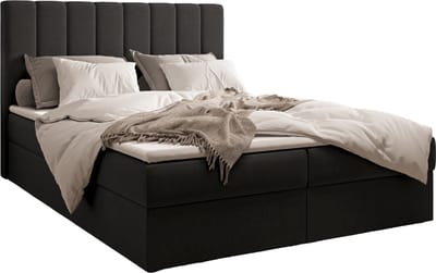 Gestoffeerd Continentaal Bed, Bonell-matras en Topper, TweepeInspireME Boxspring Bed 01 - Bed - Comfortabel topmatras - Met hoofdeindeTot 300KG - Opbergruimte - 180x200 Trinity 16 - Zwart
