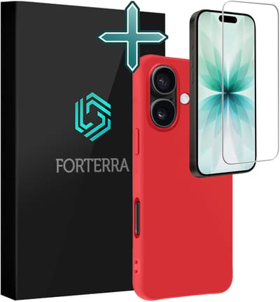 Hoesje Met Screenprotector - Geschikt voor Apple iPhone 17 - Sterk & Shockproof - Telefoon Hoes - Back Cover - Siliconen Case - Rood