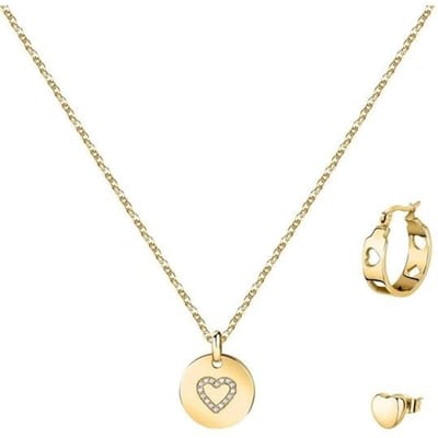 La Petite Story Goudkleurig Stalen Ketting en Oorbellen Speciale Set Met Witte Zirkonia LPS20ASD02 Voor Vrouwen beige