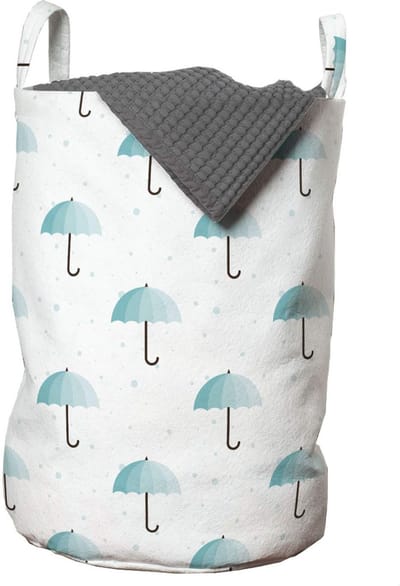 ABAKUHAUS Paraplu-waszak, onregelmatige ronde regenkunst, wasmand met hengels, trekkoordsluiting, voor wasserettes, 33 cm breed × 49 cm hoog, Seafoam lichtblauw