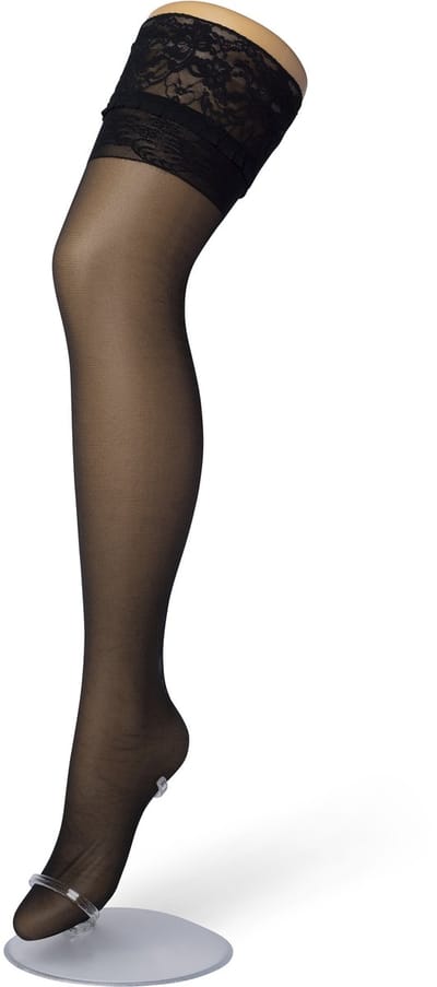 Bonnie Doon Dames Curvy Hold Up maat 44/48 (S/M) Zwart - Grote Maten - Brede Siliconen Band - Curvy Lace Hold Up - Zakt niet af - Plus Size - Panty zonder Broekje - Siliconenrand - Blijven Perfect Plakken - Panty Kousen - Black - BP201706.101