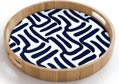 Dienblad rond 40x40 cm - Schootdienblad hout - Abstract - Modern - Blauw - Borrelplank rechthoek - Plateau houten dienbladen