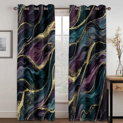 Realistische Anti-marmer Textuur 3D Digitaal Gedrukt Gordijn Woonkamer Slaapkamer Polyestervezel Gordijn twee panelen W50xH130(CM)x2pcs&Grommet Top