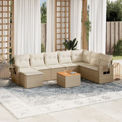 vidaXL - 9-delige - Loungeset - met - kussens - poly - rattan - beige